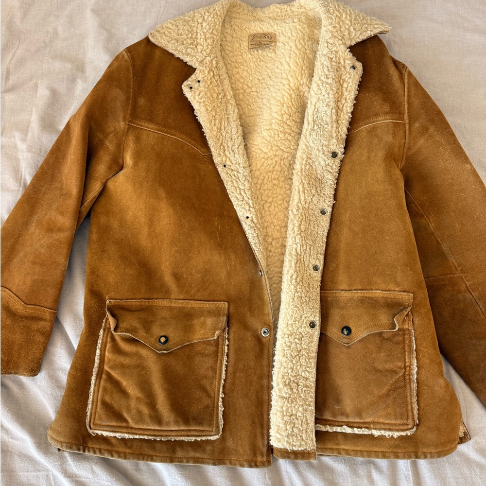 Vintage Men's Tan Sherpa-Lined Leather Jacket